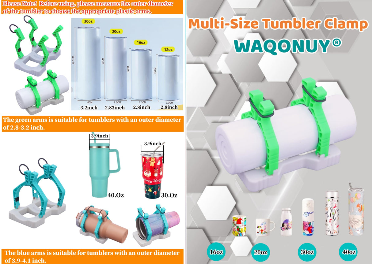 WAQONUY 2 in 1 Pinch Tumbler Clamp Grip Tool,Sublimation Tumblers Pinch 20 Oz,Sublimation Blanks Tumblers Skinny Straight with Heat Tape WAQONUY