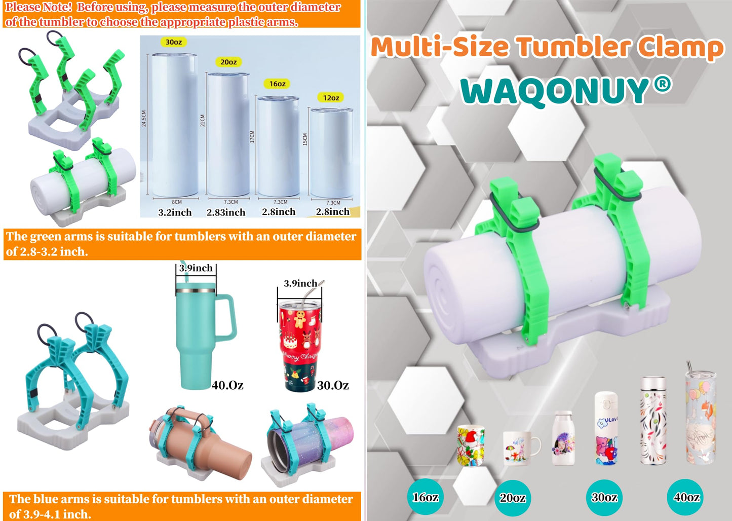 WAQONUY 2 in 1 Pinch Tumbler Clamp Grip Tool,Sublimation Tumblers Pinch 20 Oz,Sublimation Blanks Tumblers Skinny Straight with Heat Tape