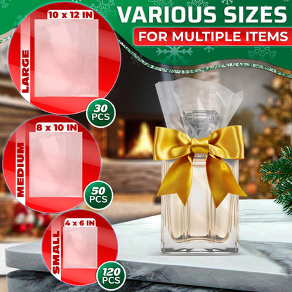 200 Pcs Heat Shrink Wrap Bags - 3 Sizes 4x6", 8x10", 10x12" Heat Shrink Bags Christmas Cellophane Bags Shrink Plastic Heat Seal Bags Shrink Film - Plastic Shrink Wrap for Soap Shrink Wrap Gift Bags