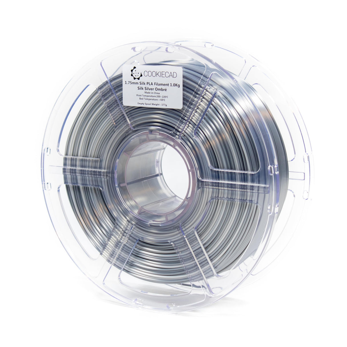 Cookiecad Silk PLA Filament 1.75mm 1kg Rainbow Multicolor 3D Printer Filament - Silver Ombre Silk PLA Cookiecad