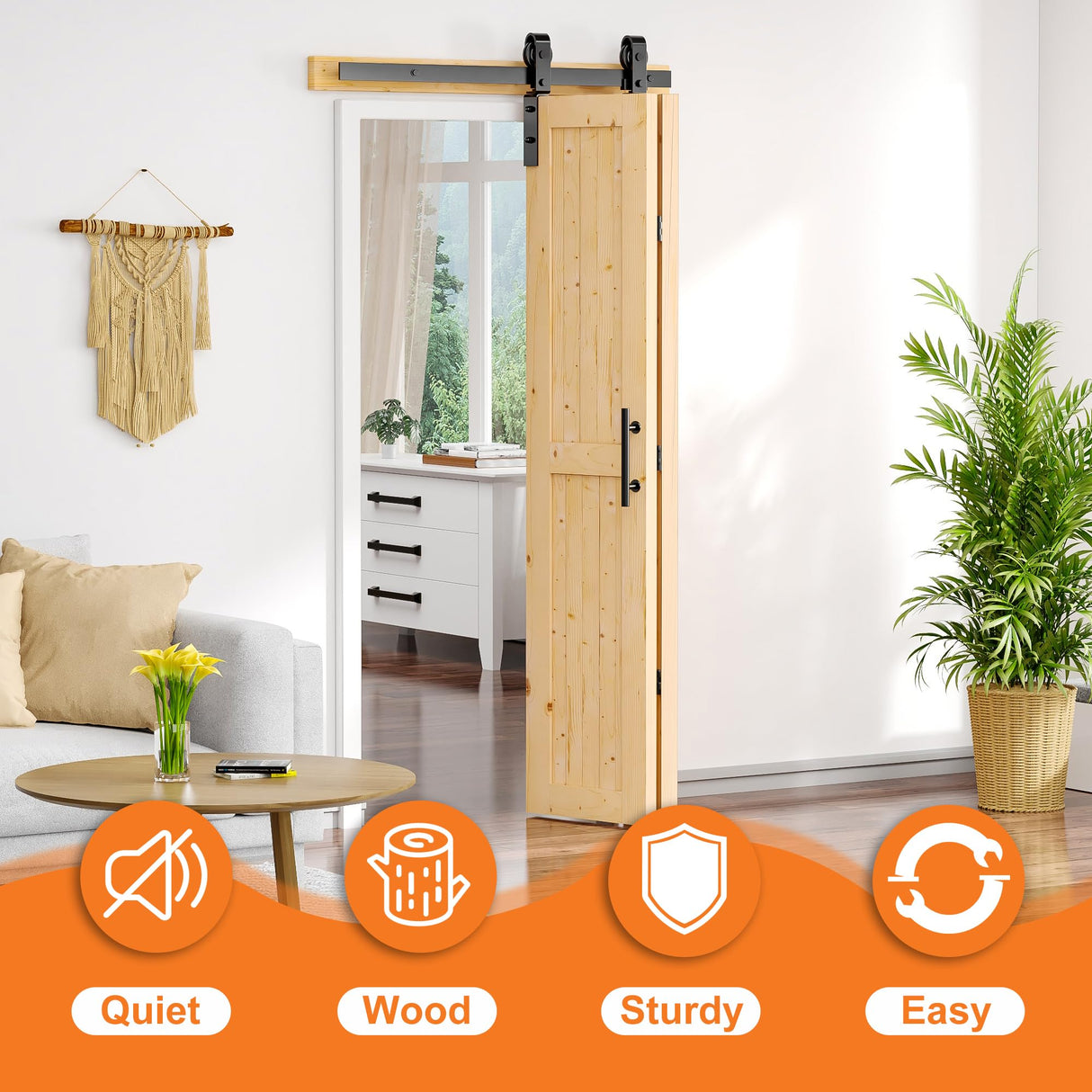 SKYSEN 36" X 84" Bifold Barn Door with 40" Bifold Barn Door Hardware Kit, Including Handle and Pulls, Unfinished Solid Spruce Wood Panel, Pre-Drilled and Assembled(36 * 84-40-fold) SKYSEN