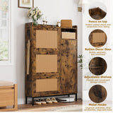 GarveeHome Shoe Cabinet Rattan with 3 Flip Drawers and 4-Tier Shoe Storage Cabinet, Freestanding Shoe Organizer with Adjustable Shelves for Entryway, Closet, Hallway (Brown) GarveeHome