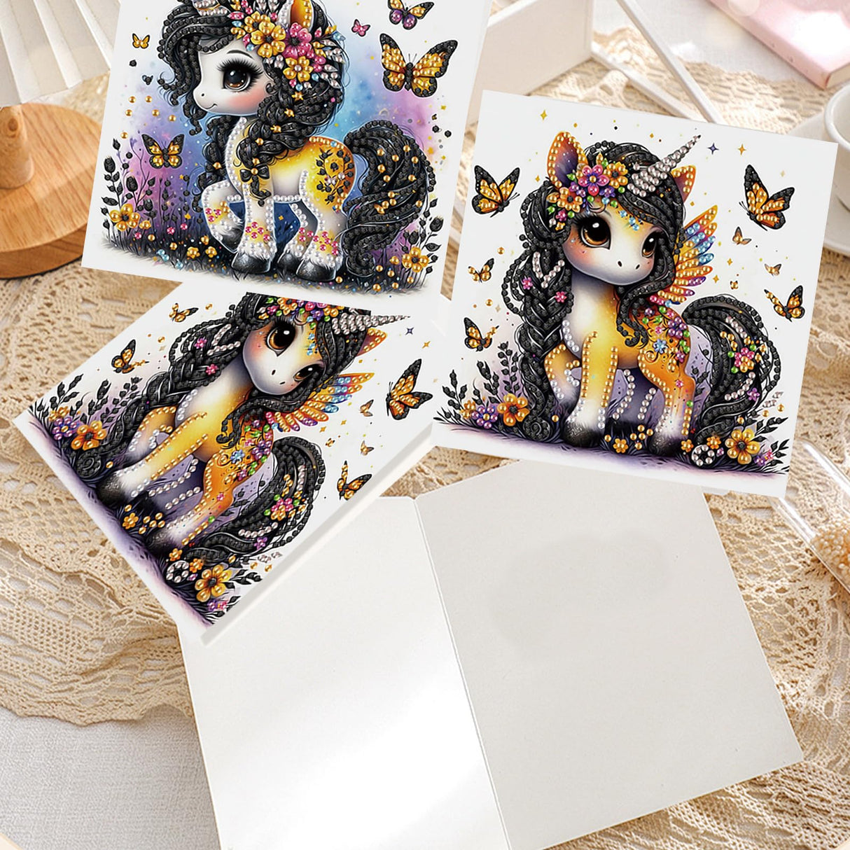 TDFERAN 6 Packs DIY Diamond Art Cards Unicorn Diamond Painting Cards Holiday Card Making Kit Diamond Art Cards with Envelopes Diamond Painting Greeting Cards for Holiday Birthday Thanksgiving Day TDFERAN