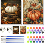 2 Pack Fall Pumpkin Paint by Numbers Kit for Adults Beginner with Frame,Thanksgiving Paint by Number with Wooden Easel DIY Adult Fallen Leaves Vines Book Paint by Number Kits for Home Decor 9x12 Inch VIGEGU