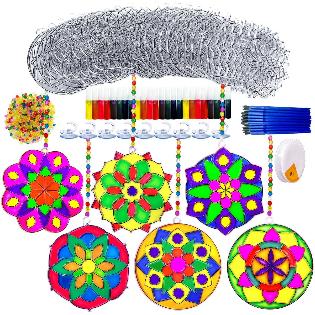 30 Sets Suncatcher Kit Mandala Suncatchers Window Art Paint Sun Catcher DIY Craft Kits Flower Suncatcher Kit for Summer Decoration Classroom Home Activity Art Project Birthday Party Favors AUEKIV