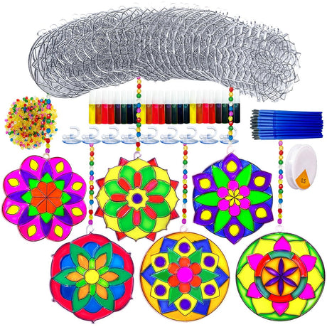 30 Sets Suncatcher Kit Mandala Suncatchers Window Art Paint Sun Catcher DIY Craft Kits Flower Suncatcher Kit for Summer Decoration Classroom Home Activity Art Project Birthday Party Favors AUEKIV