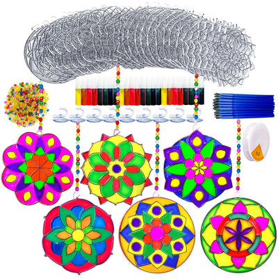 30 Sets Suncatcher Kit Mandala Suncatchers Window Art Paint Sun Catcher DIY Craft Kits Flower Suncatcher Kit for Summer Decoration Classroom Home Activity Art Project Birthday Party Favors