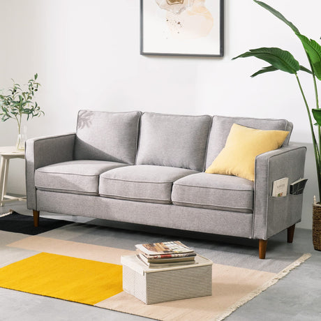 Mellow HANA Modern Linen Fabric Loveseat / Sofa / Couch with Armrest Pockets, Heather Grey Mellow