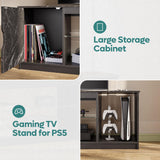 Bestier Led Entertainment Center for PS5,Xbox,Gaming TV Stand with Cabinet for 60/65 Inch TV, Modern TV Console with Adjustable Glass Shelf for Living Room Easy Assembly Black Marble Bestier