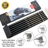 Brusarth Professional Charcoal Pencils Drawing Set - 6 Pieces Soft Medium and Hard Charcoal Pencils for Drawing, Sketching, Shading Brusarth