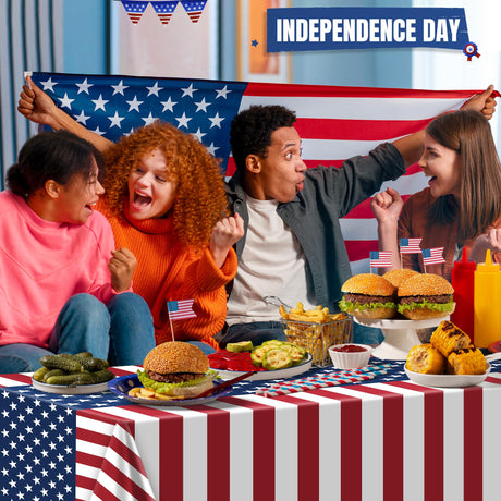 OHOME 4th of July Decorations - Memorial Day Decorations - Patriotic Decorations American Flag Plastic Tablecloth | Fourth of July Accessories for Home Outdoor Outside Party Favors,54"x108",2 Pack OHOME