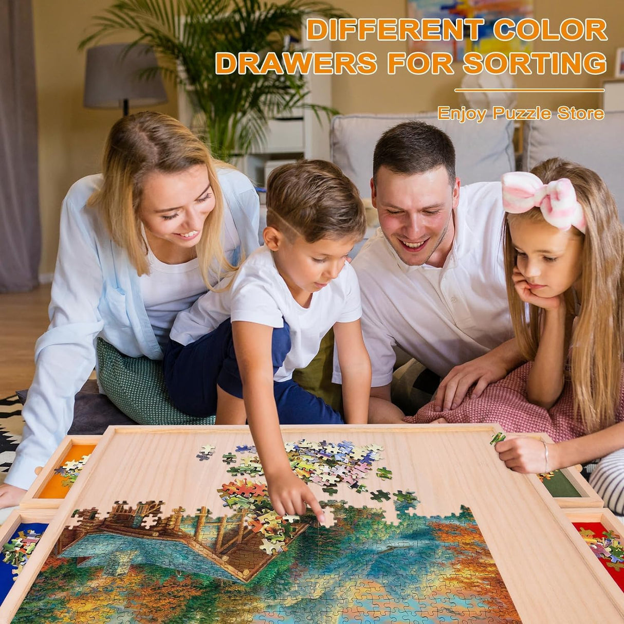 NORBASE Rotating Puzzle Board with Drawers and Cover 30'' x 22'' 1000 Piece Wooden Jigsaw Puzzle Table Lazy Susan Puzzle Boards Portable Lightweight Design NORBASE