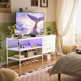 YILQQPER TV Stand with LED Lights & Power Outlet for 55 Inch TVs, Entertainment Center with 3 Storage Drawers and Shelves, Mid-Century TV Stands for Living Room and Bedroom, 50" TV Console, White YILQQPER