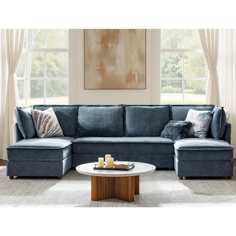 HULALA HOME 129'' Modular Sectional Sofa with Chaise, Oversized U Shaped Sofa with Hidden Storage Compartment, Comfy Cloud Couch with Extra-Wide Seat, Tool-Free Assembly, Blue HULALA HOME