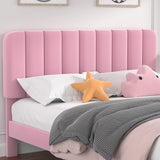 VECELO Queen Size Bed Frame with Upholstered Headboard, Velvet Platform Bedframe Mattress Foundation, Strong Wood Slat Support, No Box Spring Needed, Pink VECELO