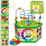 Wooden Activity Cube for 1 Year old, 12-18 Month Boys & Girls, 7-in-1 STEM Montessori Early Developmental Learning Toys for Kids Aged 1-2, Ideal 1st Birthday Gift Toys for Baby, Toddlers (Green) Duchong