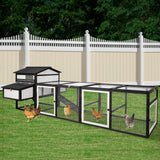 PetsCosset 116"L Extra Large Chicken Coop Wooden Hen House with Run 2 Story Poultry Cage Outdoor Indoor Chicken Houses for 4-8 Chickens 4 Nesting Boxes, 4 Perches, Removable Tray and Ramp, Combinable PetsCosset