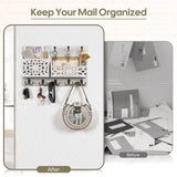 QILICHZ Key and Mail Holder for Wall,Decorative Key Holder Wall Mount,Wood Key Holder for Wall,Farmhouse Mail Key Organizer 13 Key Hooks,Rustic Key Hanger Wall Mount for Mail Envelope Letter Key,White QILICHZ