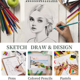 SuFly Sketch Book 9x12, Drawing Paper Pad,100 Sheets, Top Spiral Sketch Pad, 68lb/100gsm Sketchbook for Kids, Art Supplies for Adults, White. SuFly