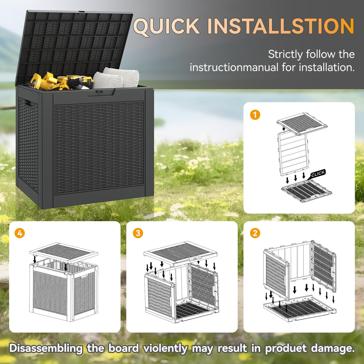 KAMABOKO 31 Gallon Outdoor Storage Box, Resin Deck Boxes Indoor and outdoor, Waterproof Storage Box Lockable Lid for Garden Tools, Package Delivery, Pool Supplies, Patio Cushions, Black KAMABOKO