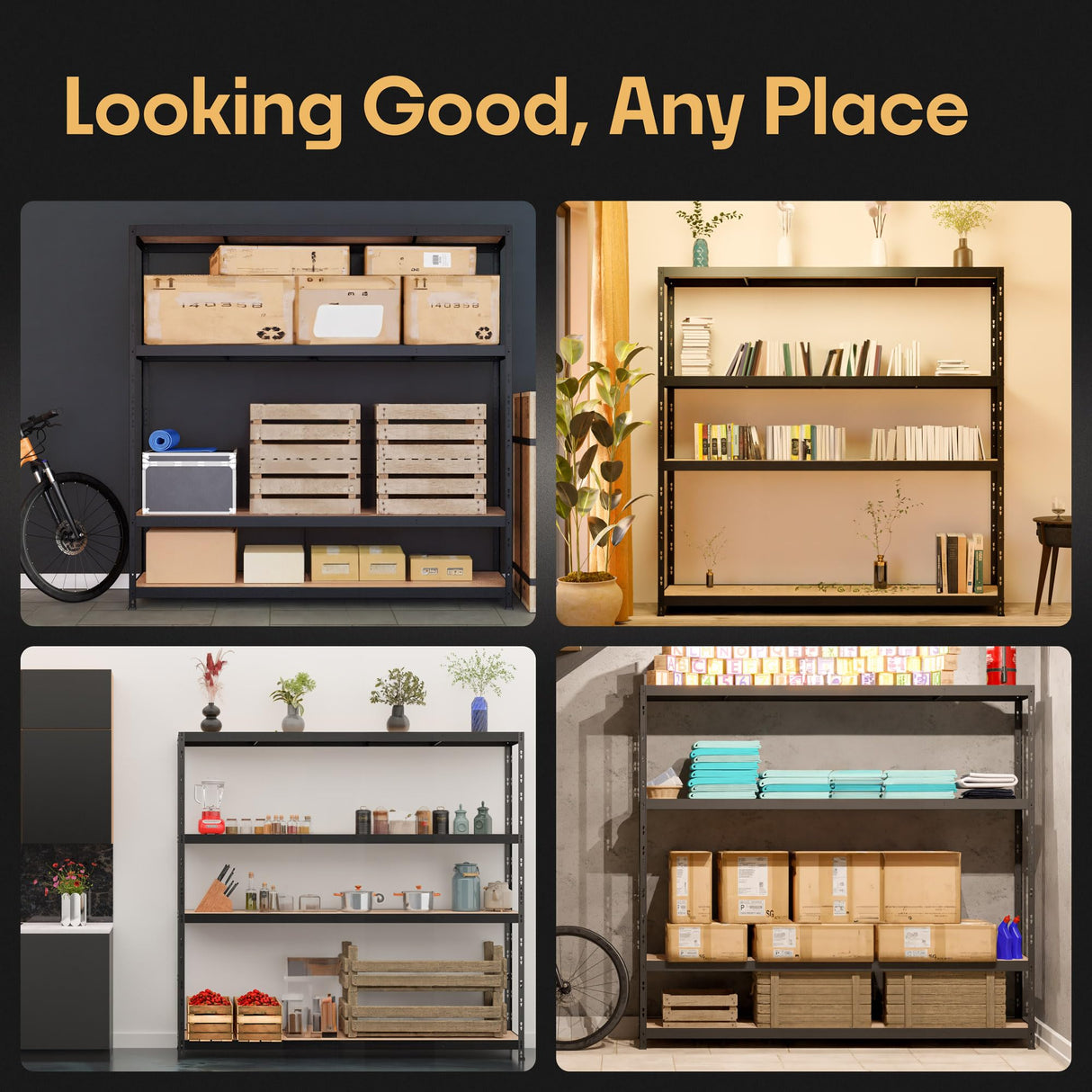 Storage Shelves: 4 Storage Shelves Heavy Duty w/ 2,640 lb Total Load Capacity, 660 per Storage Shelf, 71x71x24 | Adjustable Shelving Unit, Robust Garage Shelving, Extra Long Steel Profiles Metalkas