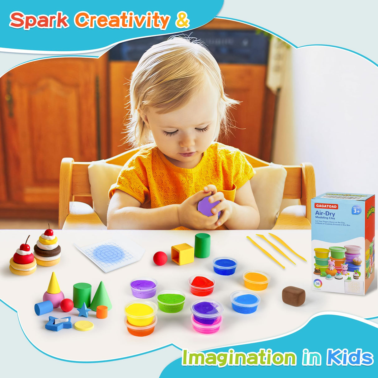 GAGAtoad 36 Colors Ultra Light Air Dry Clay Kit with Pressing Board Modeling Clay Plastic Tools, with Guide Book for Boys and Girls Age 3-12 Year Old Gift Toy Clay Art Crafts GAGATOAD