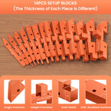 Neitra Router Table Setup Blocks Woodworking - 14pcs Aluminum Alloy Precision Setup Bars for Routers Tables Saw Accessory, Measuring Height Depth Angle Gauge with Storage Case (Each in Varies Thick) Neitra