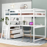 Harper & Bright Designs White Full Size Loft Bed with Desk, Shelves and Two Drawers for Kids and Teens Harper & Bright Designs
