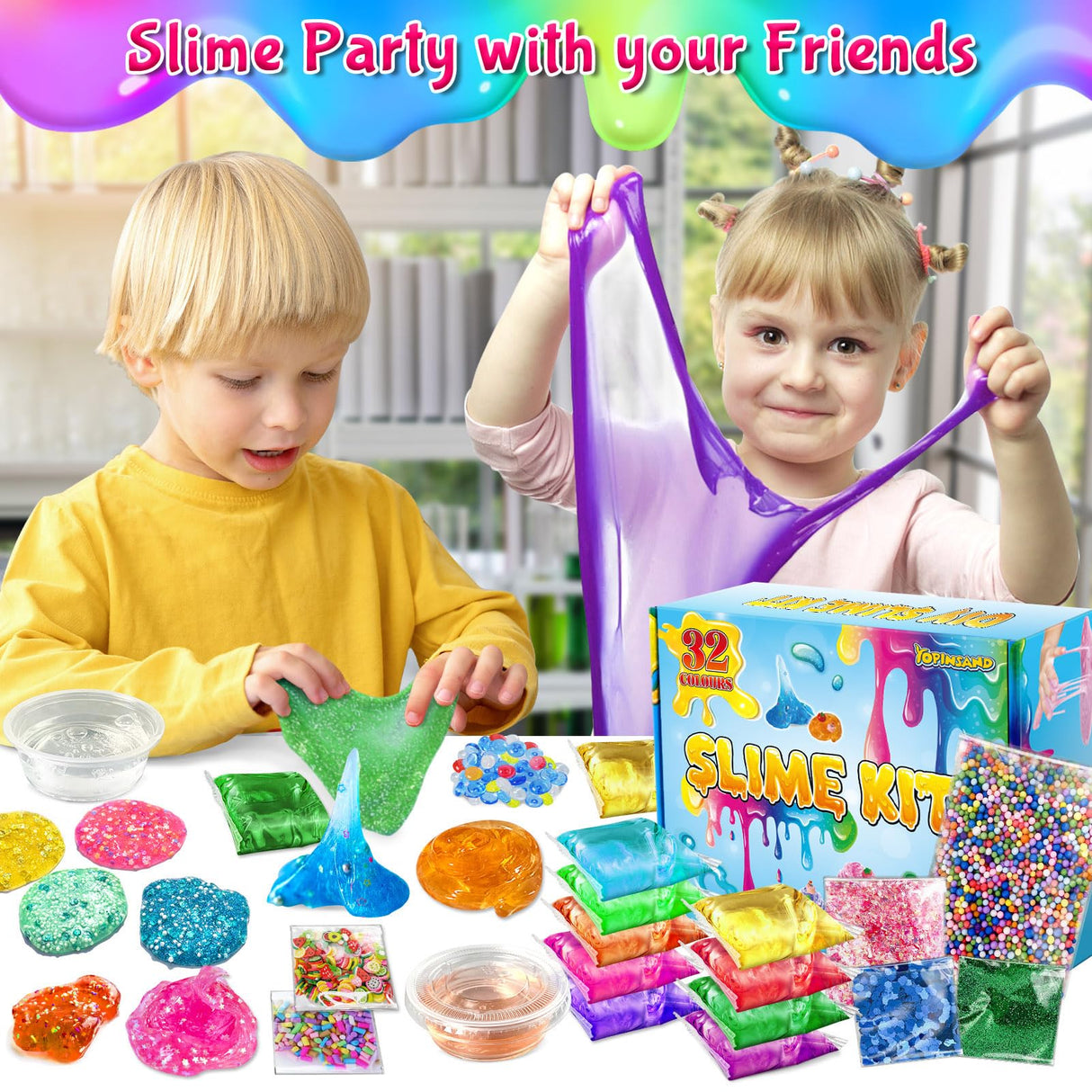 YOPINSAND 32 Pack DIY Slime Kit, Slime Making Kit for Girls, Crystal Clear Slime, Premade Slime with Add-ins, Foam Balls, Glitters, Slime Party Favors Gift Toys for Kids 3-12 YOPINSAND