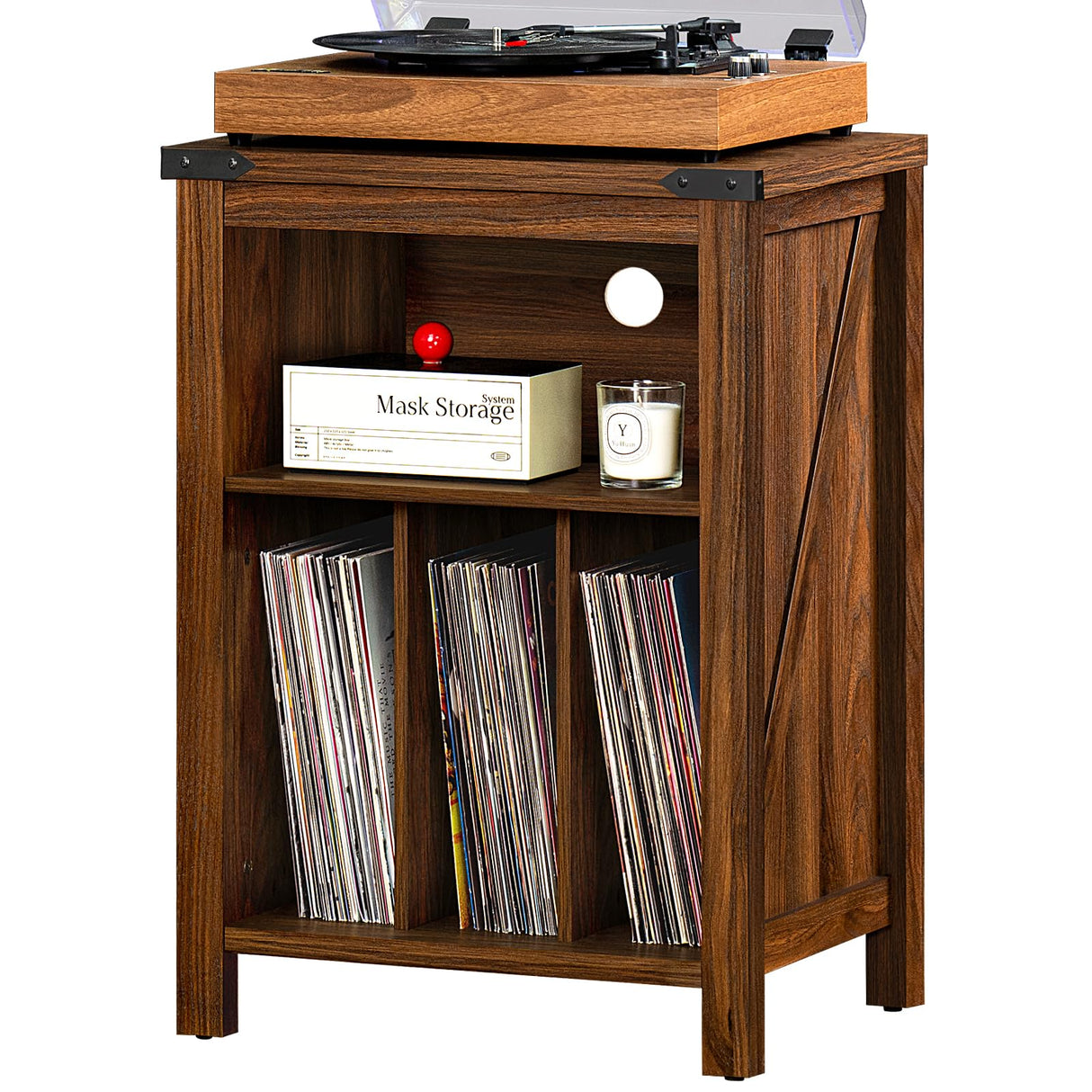 Joaxswe Record Player Stand with Vinyl Record Storage,Rustic Brown Record Player Table Holds up to 160 Albums,Large Wood Turntable Stand Cabinet Dispaly Shelf for Living Room,Bedroom,Office Joaxswe