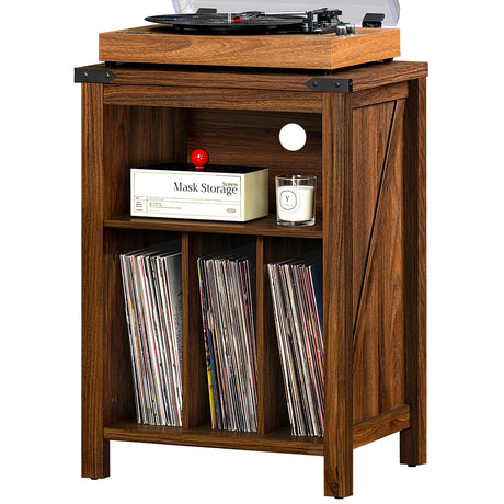 Joaxswe Record Player Stand with Vinyl Record Storage,Rustic Brown Record Player Table Holds up to 160 Albums,Large Wood Turntable Stand Cabinet Dispaly Shelf for Living Room,Bedroom,Office Joaxswe
