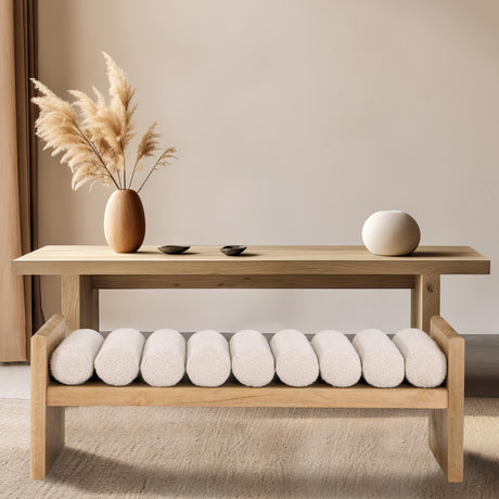 Meridian Furniture Waverly Collection Modern | Contemporary Bench with Solid Wood Rich Finish, Luxurious Boucle Fabric, 52" W x 19" D x 18" H, Cream Meridian Furniture