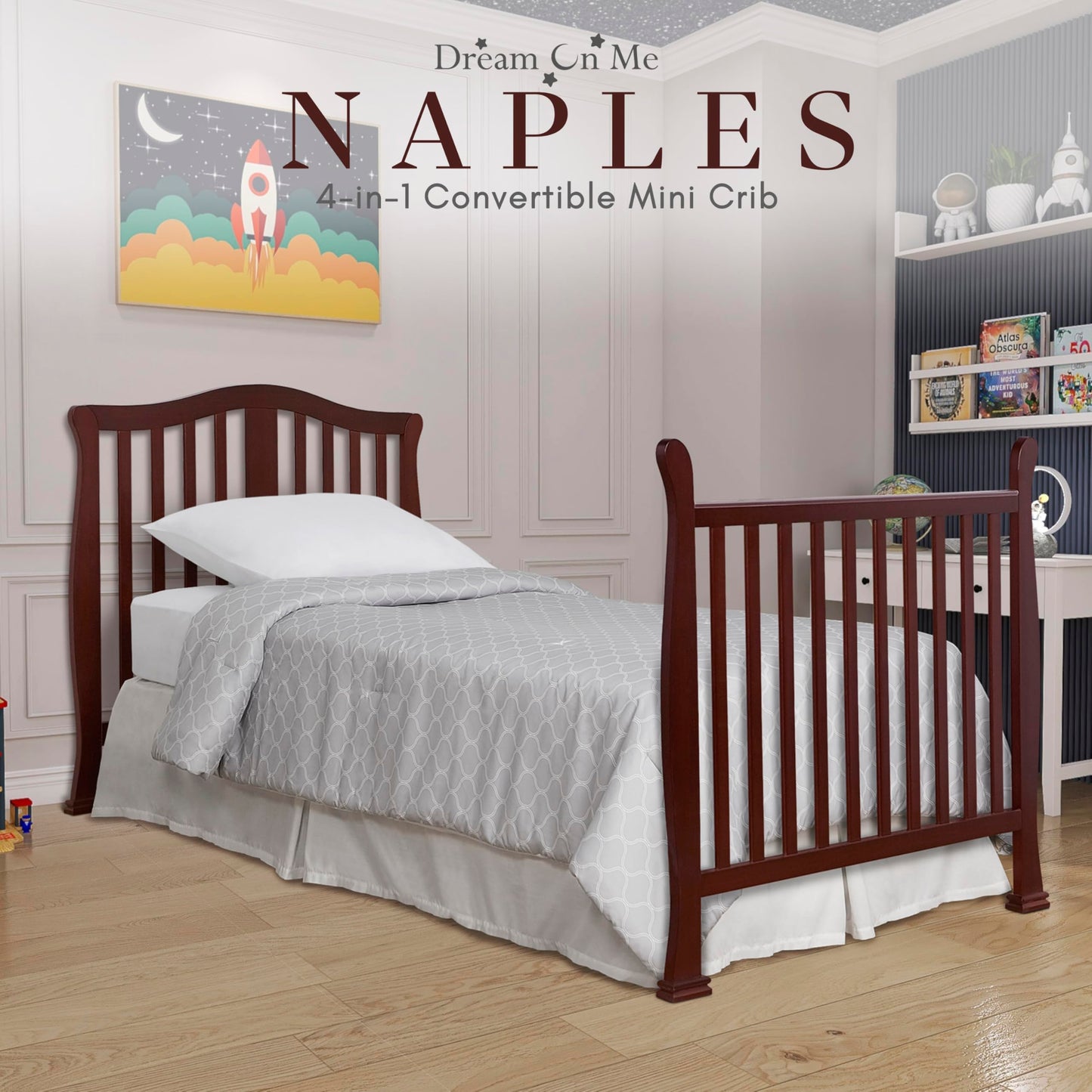 Dream On Me Addison 4-in-1 Convertible Mini Crib in Espresso, Greenguard Gold Certified, Non-Toxic Finishes, Built of New Zealand Pinewood, Comes with 1” Mattress Pad