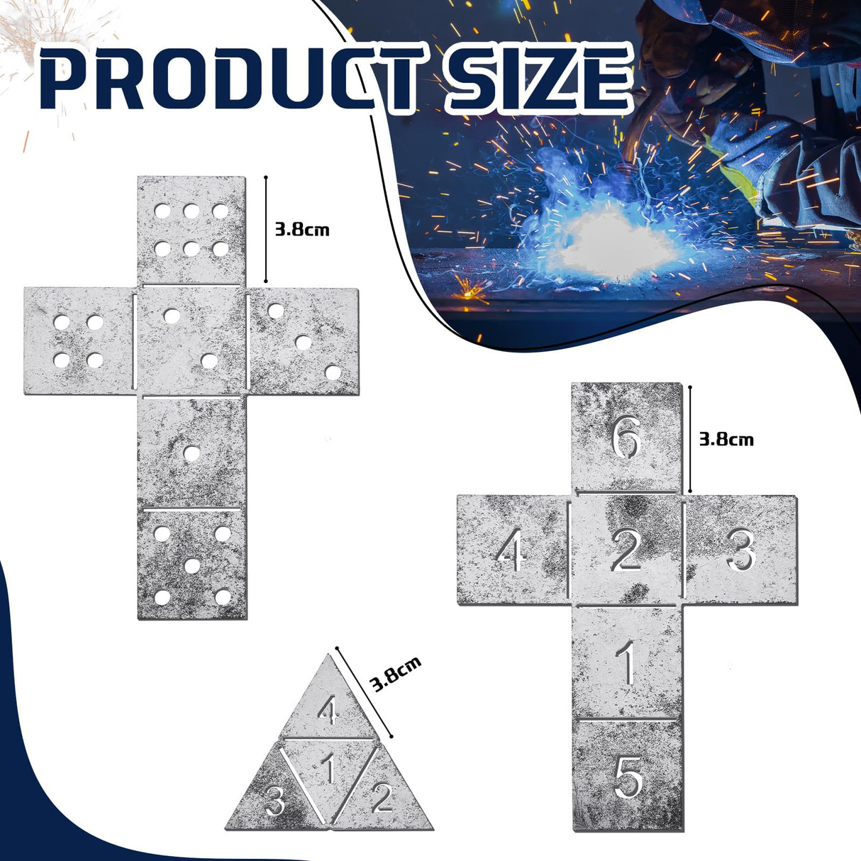 Therwen 3 Pieces Dice Welding Kit Welding Coupons DIY Welding Equipment Mild Steel Triangle Plate for Beginners TIG MIG Gas Arc Stick Welding Training Practice Accessories Tools, 3 Styles (1.5 Inch) Therwen