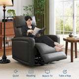 Adult Manual Recliner Chair, 360° Swivel Sofa Rocker, Faux Leather Single Sofa with Adjustable Backrest and Footstool, Modern Wingback Recliner with Hidden Pull Tabs, Living Room Armchair, Gray IDEALHOUSE