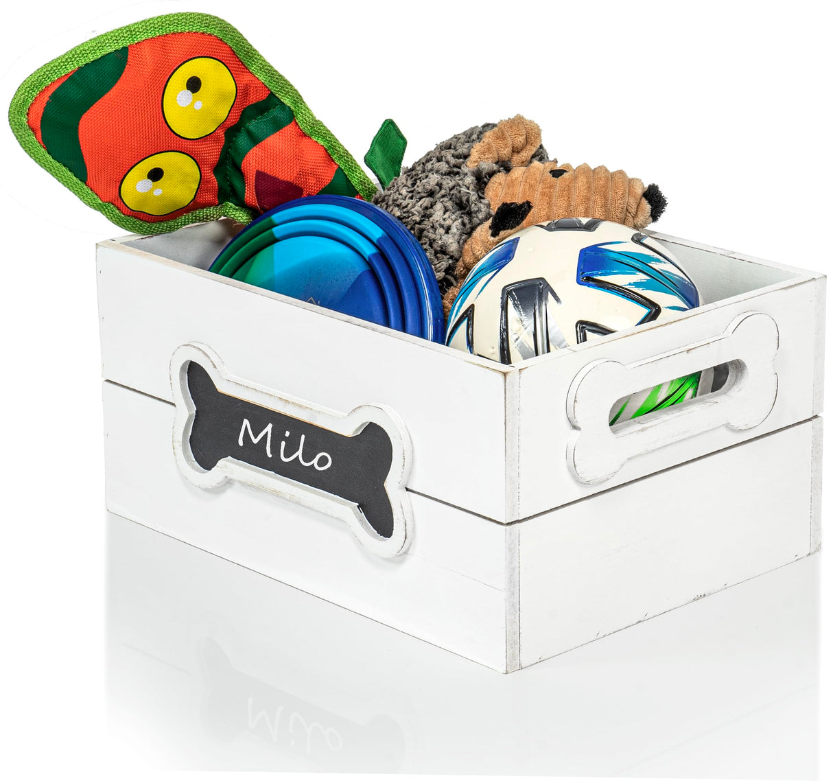 Red Co. 12” x 9” Distressed Wood Crate Dog Toy Storage Box with Handles and Chalkboard, White Red Co.