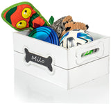 Red Co. 12” x 9” Distressed Wood Crate Dog Toy Storage Box with Handles and Chalkboard, White Red Co.