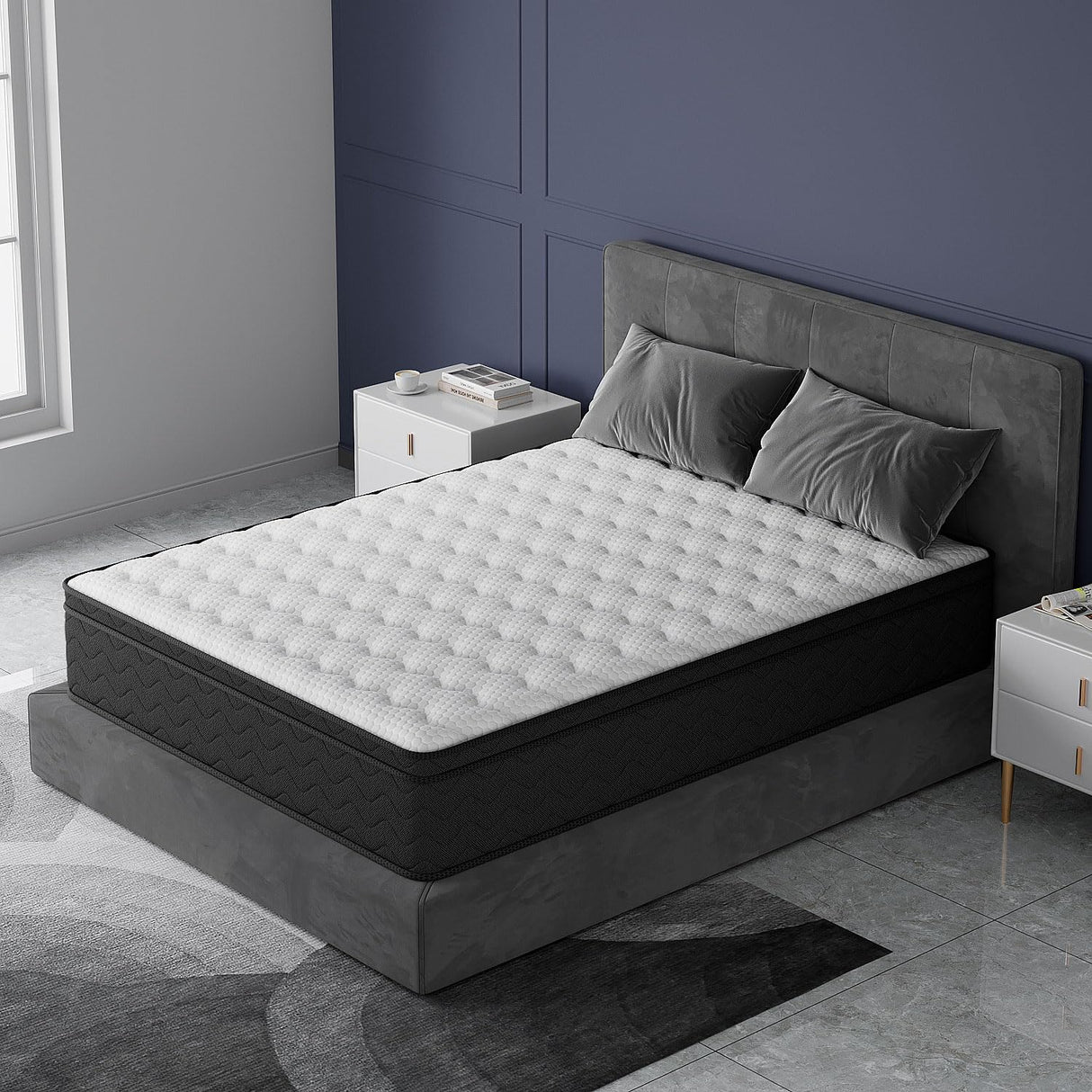 PECHINOU Queen Mattress, 12 Inch Mattress Queen Size, Hybrid Matress in a Box, Memory Foam & Medium Firm Support, Oeko-TEX & CertiPUR-US Certified, Pressure Relief, Cool & Breathable PECHINOU