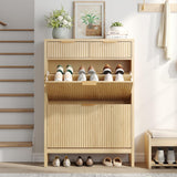 Shoe Storage Cabinet with 2 Flip Drawers,Freestanding Narrow Organizer with Wavy Wood Grain Design Shoe Rack with Adjustable Shelf for Entryway,Hallway,Living Room,Front Door Entrance,Oak Natural Maupvit