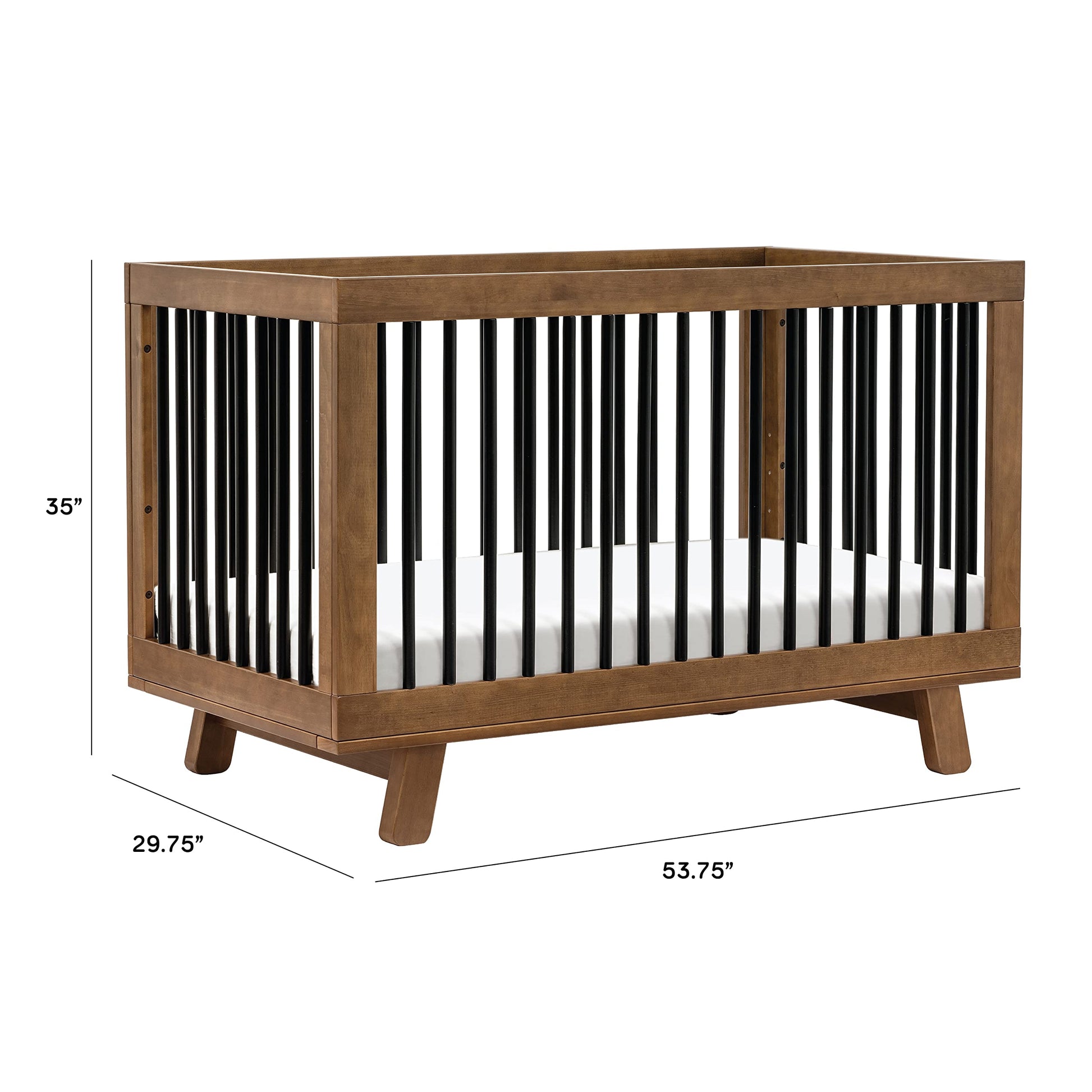 Babyletto Hudson 3-in-1 Convertible Crib with Toddler Bed Conversion Kit in Natural Walnut/Black, Greenguard Gold Certified - WoodArtSupply