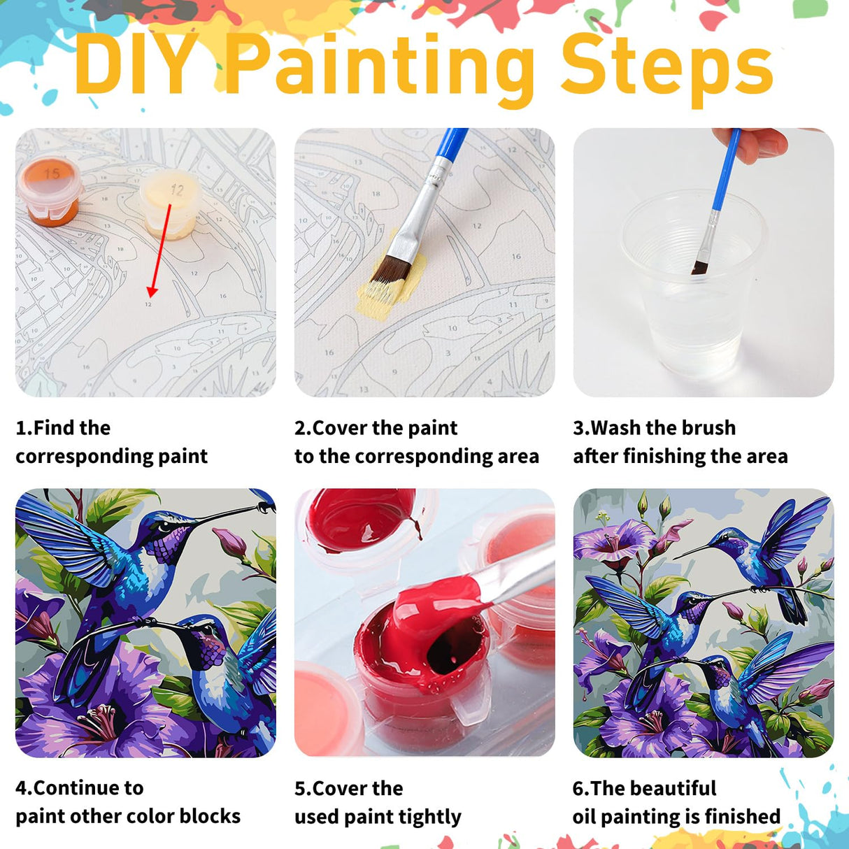 Paint by Numbers Kit for Adults, Hummingbirds Paint by Numbers Kit for Adults Beginners, DIY Acrylic Painting on Canvas for Home Wall Art Decor(16x20Inch Mandun