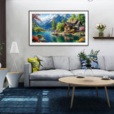 JOOZ Large Landscape Diamond Art Kits for Adults - 5D Extra Large Lake House Diamond Painting, DIY Full Drill Mountain Landscape Diamond Art Painting Kits, Gem Art Kits for Wall Decor 27.5x15.7 Inch JOOZ