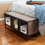 Household Essentials Jamestown TV Stand Coffee Table with Square Cube Storage Compartments Ashwood Rustic Wood Grain and Black Metal Household Essentials