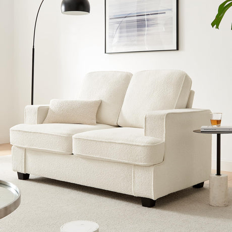Zelimon Loveseat, 61” Spacious Deep Seat Sofa for Living Room/Bedroom/Office/Apartment, Sofa Bed for Small Spaces, Detachable Futon Couch Cover, Easy to Install, Beige Teddy Fleece Zelimon