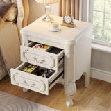 Tribesigns White Nightstand, End Table with 2 Drawers, Carved Bedside Tables, Side Table for Bedroom, Classic Bedroom Furniture, Night Stand White Tribesigns