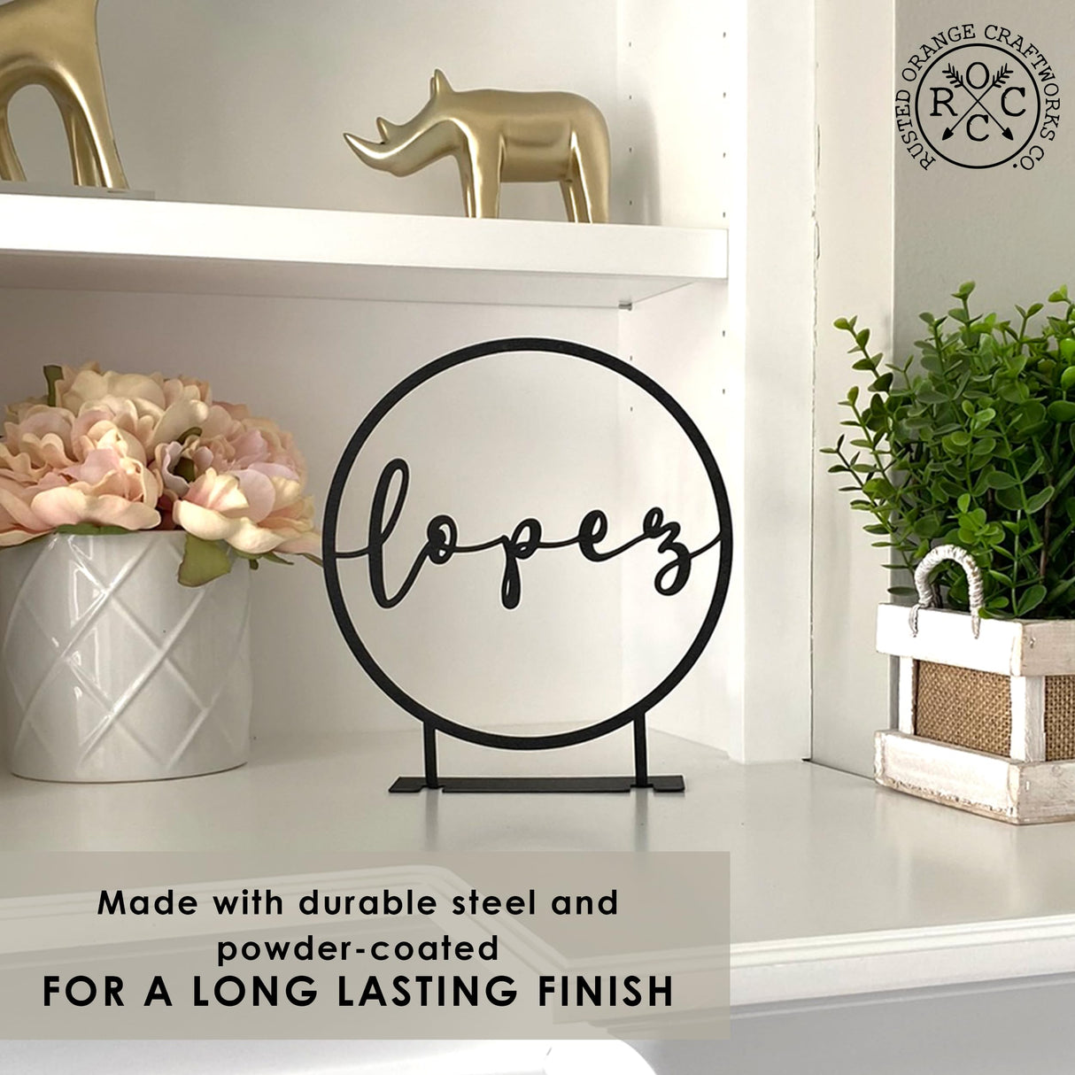 ROCC RUSTED ORANGE CRAFTWORKS CO. Anderson Tabletop or Shelf Personalized Name Sign - freestanding personalized family name sign last name signs for home decor custom name sign standing (4 inch Name Only) ROCC RUSTED ORANGE CRAFTWORKS CO.