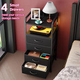 Fixwal Black Night Stand with Charging Station, Tall LED Nightstand with 4 Fabric Drawers, Bedside Table for Bedroom Fixwal