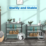 Leteuke 3 Tier Rolling Carts with Wheels,990Lbs Heavy Duty Rolling Utility Cart,NSF Commercial Grade Metal Cart with Handle&Shelf Liner,Trolley Serving Cart for Kitchen,Restaurant,Plant Display,Black Leteuke