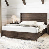 AMERLIFE Farmhouse King Size Bed Frame with 49" Fluted Headboard, Wood Platform Bed with Natural Grain, No Box Spring Needed/Noise Free, Gray AMERLIFE