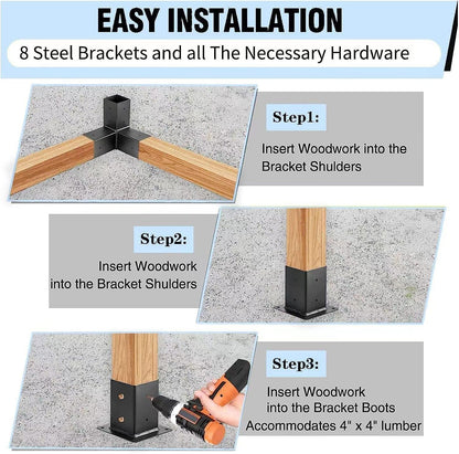 Pergola Brackets Kit 4x4, Woodworks DIY Pergola Kit 3-Way Right Angle Corner Bracket for Extension Elevated Wood Stand, Pergola Corner Brackets